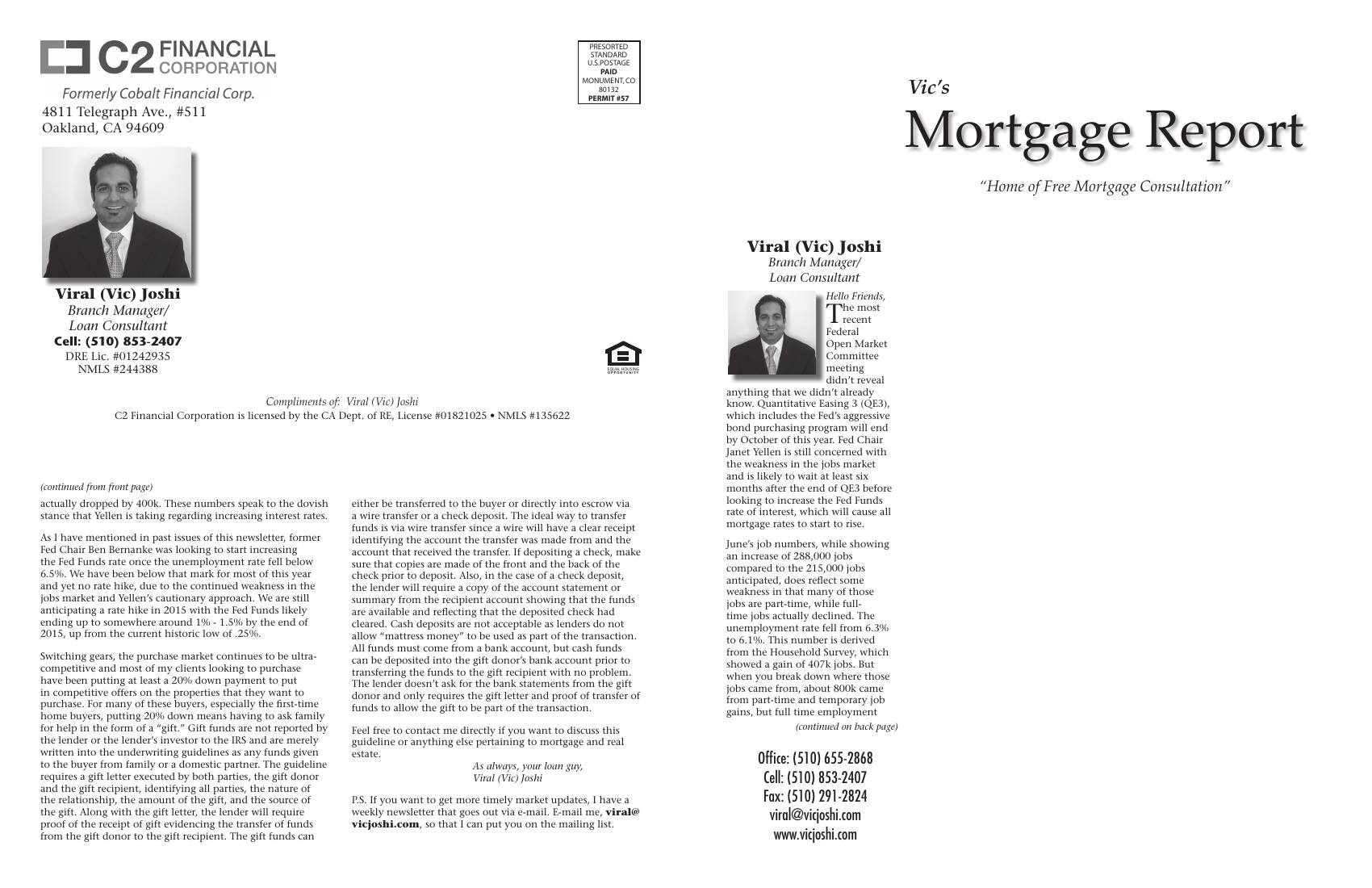 Vic's Mortgage Report, August 2014