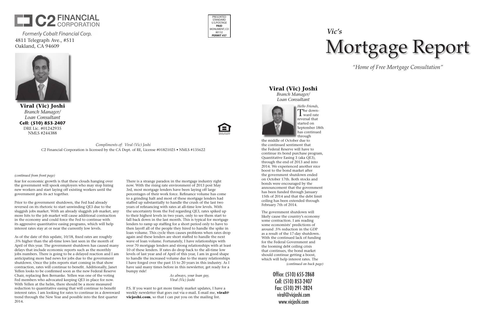 Vic's Mortgage Report, November 2013