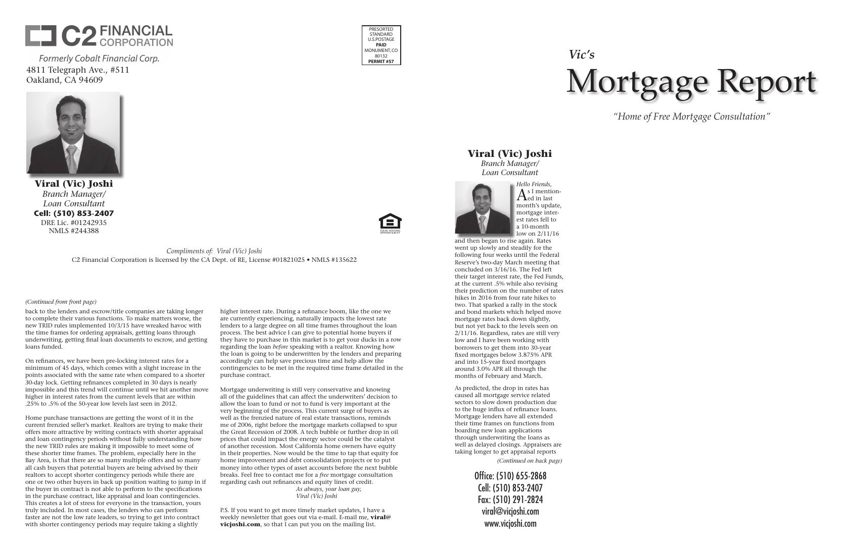 Vic's Mortgage Report, April 2016