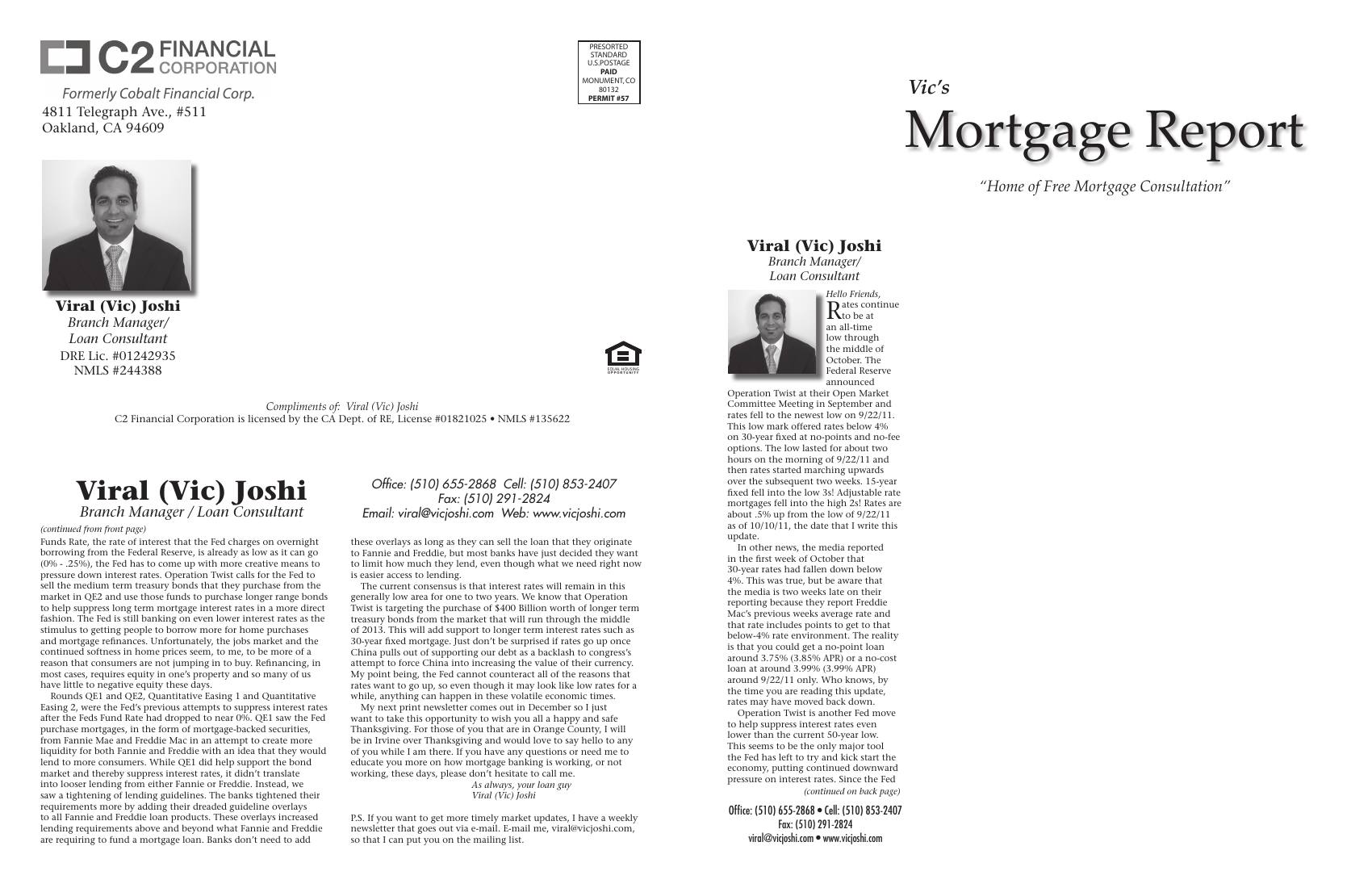 Vic's Mortgage Report, November 2011