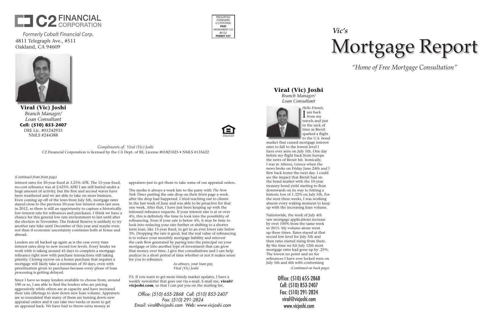 Vic's Mortgage Report, August 2016