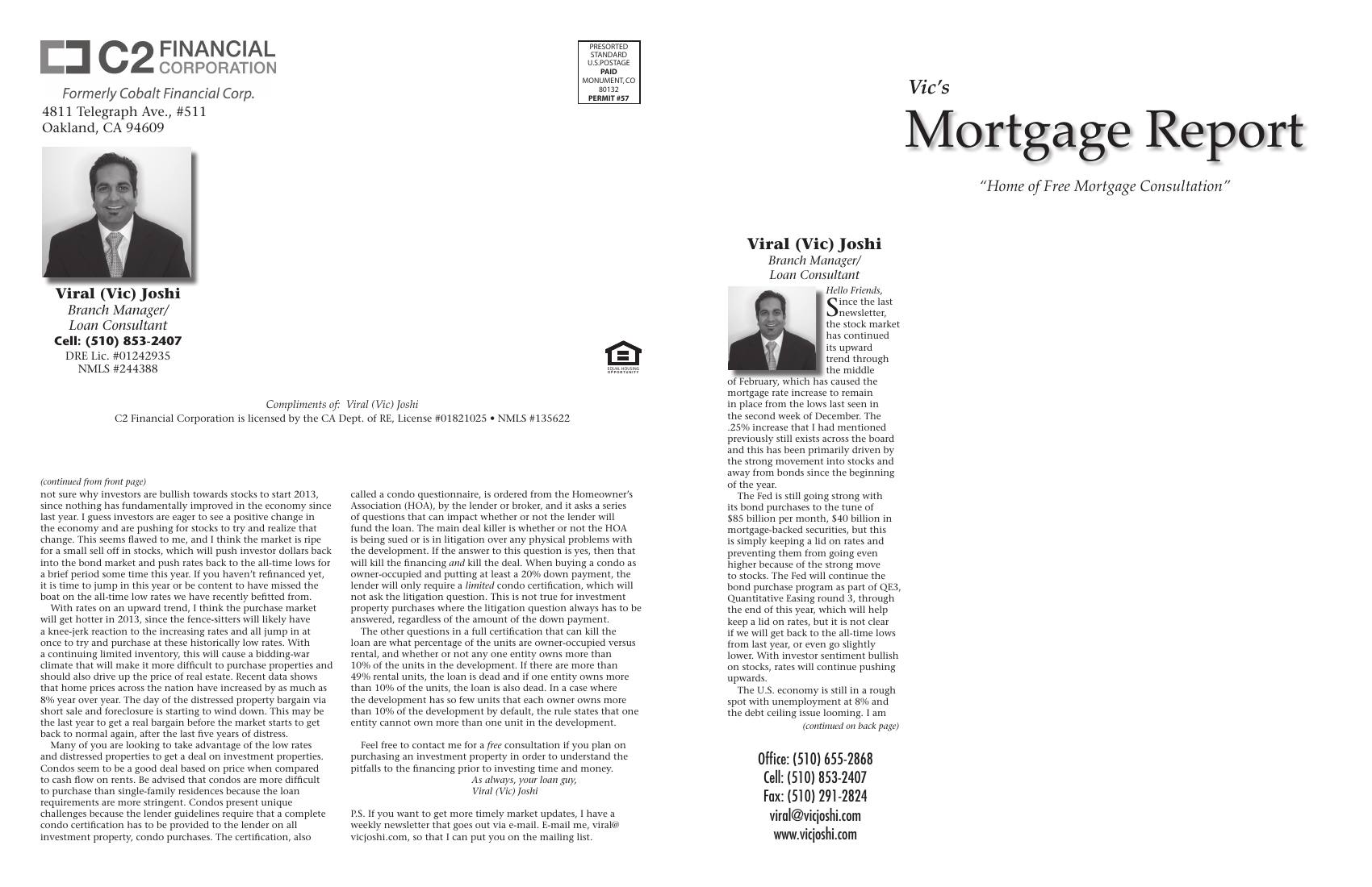 Vic's Mortgage Report, March 2013