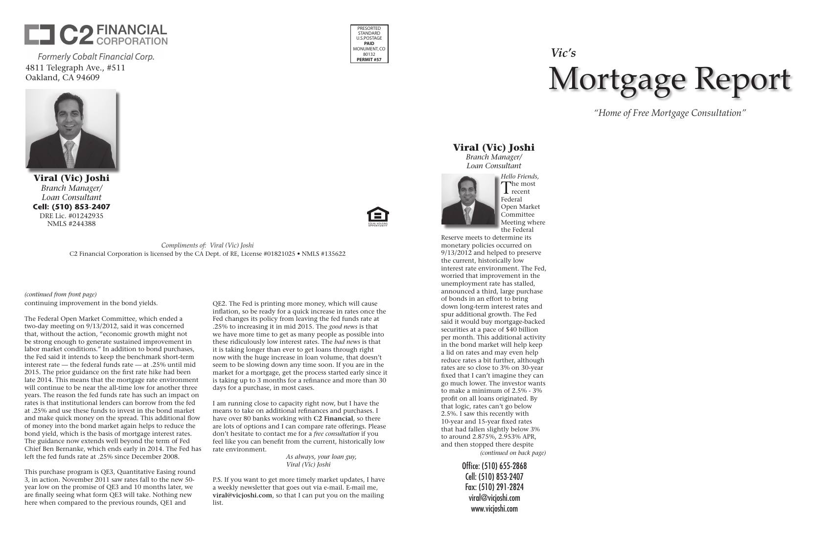 Vic's Mortgage Report, October 2012