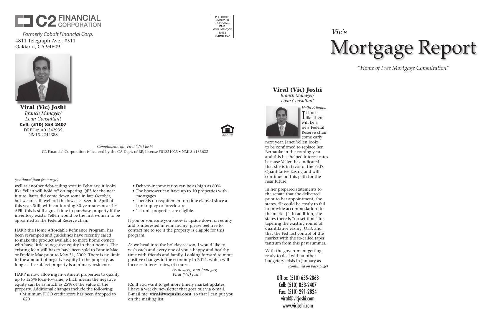 Vic's Mortgage Report, December 2013