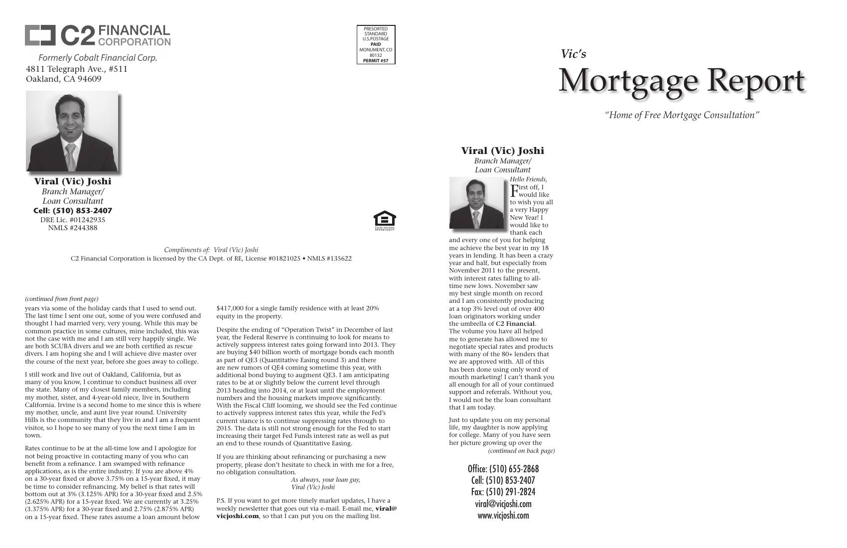 Vic's Mortgage Report, January 2013