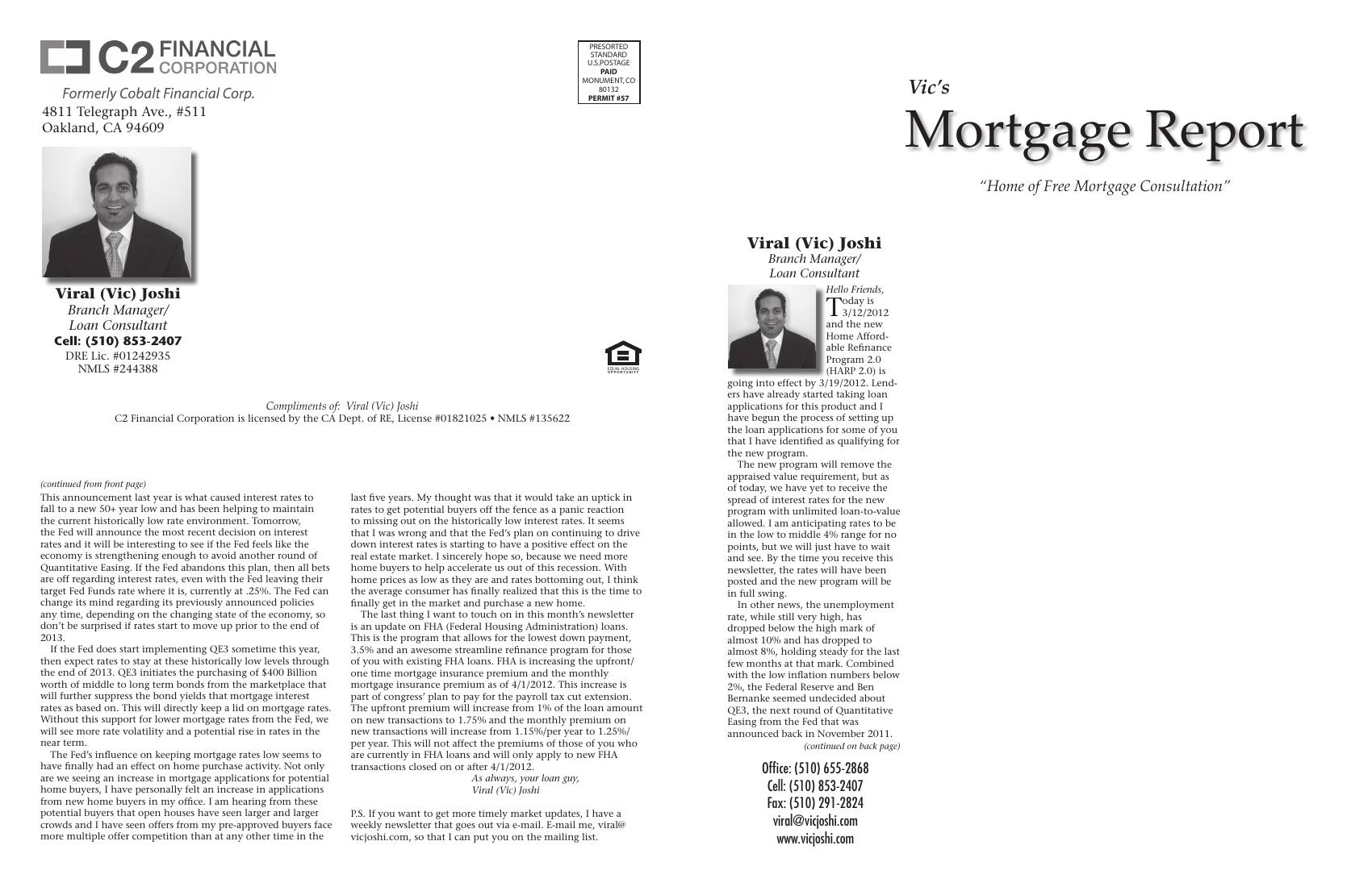 Vic's Mortgage Report, April 2012