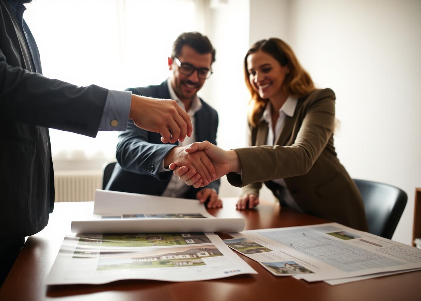 Realtor partnership handshake over home listings
