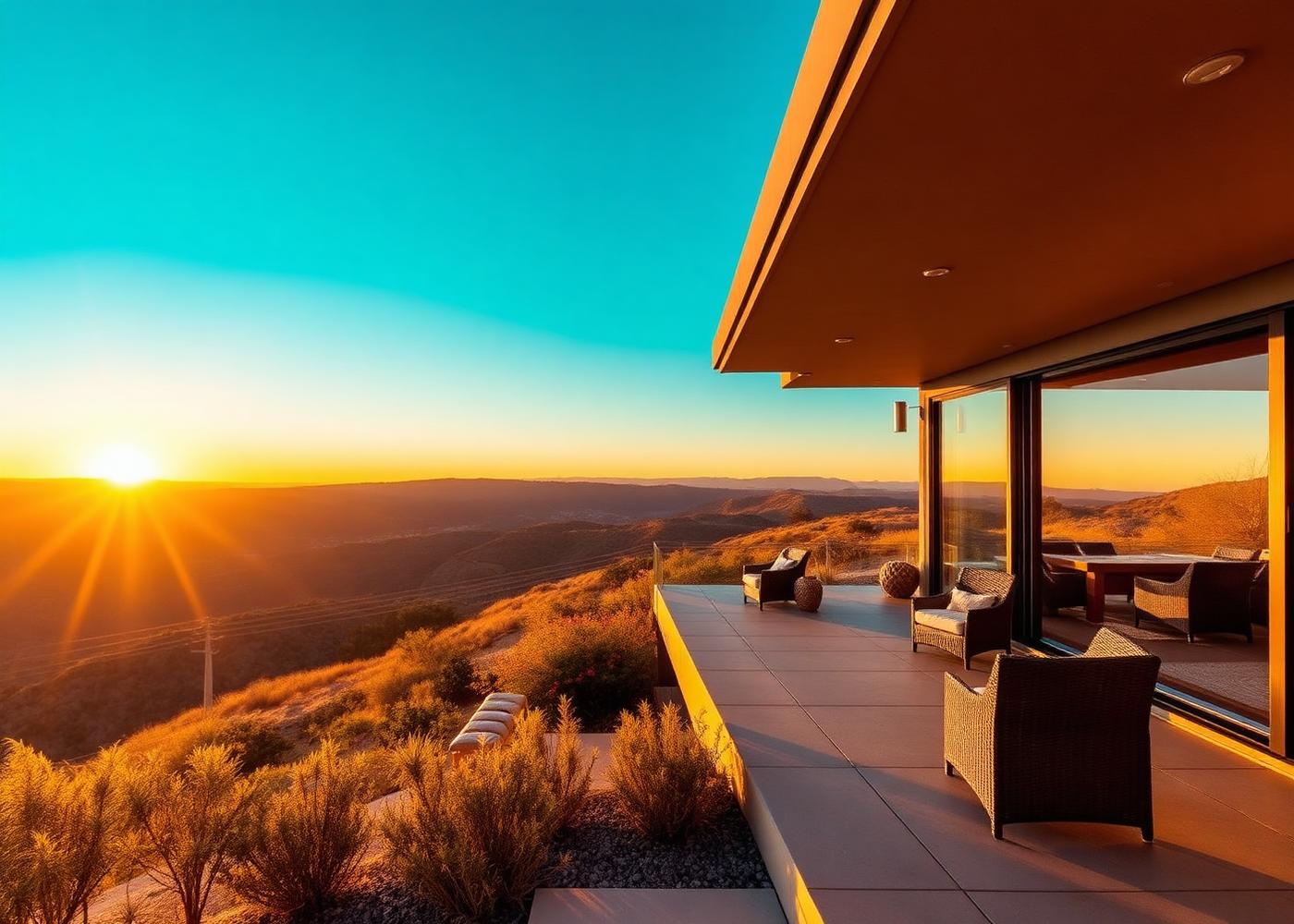 California vacation home at golden hour